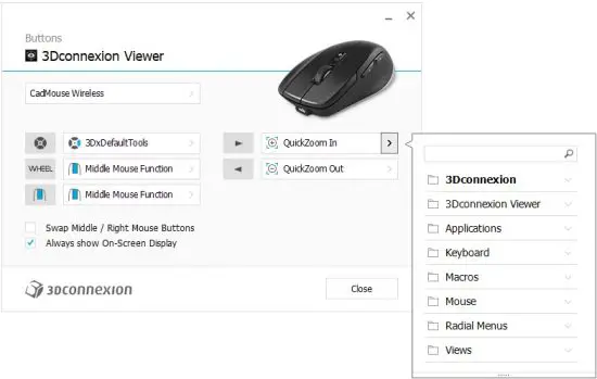 3Dconnexion CadMouse Compact Wireless - flyout window