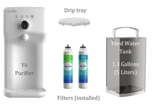 Sim Pure Countertop Water Purifier System Contents
