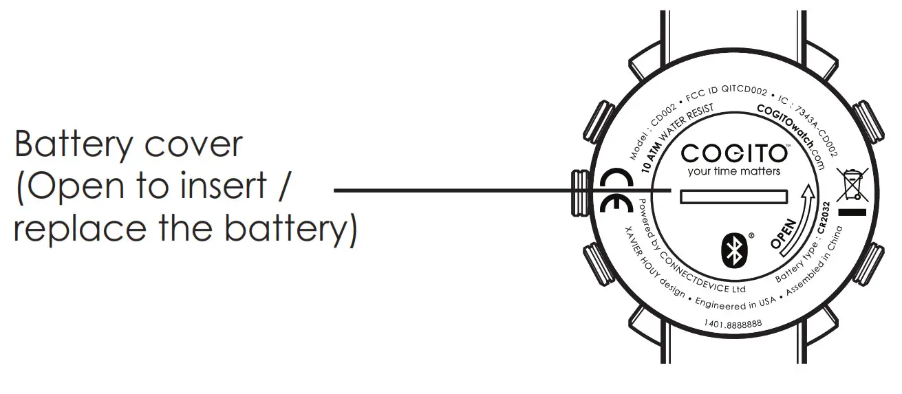 COGITO Wrist Watch-Replacing the connected system battery