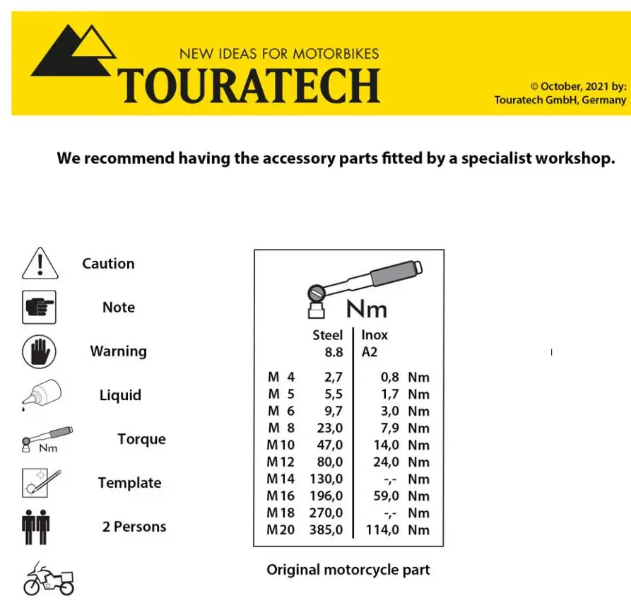 TOURATECH Stainless ZEGA EVO Luggage System for Honda CRF1100L User Manual