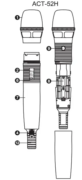 MIPRO ACT 52H Handheld Wireless Microphone - part names