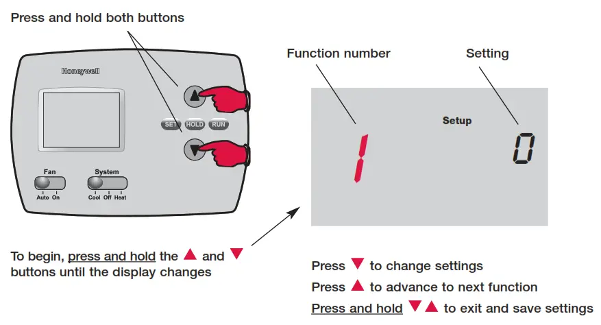 Honeywell Programmable Thermostat PRO TH4110B - Installer setup