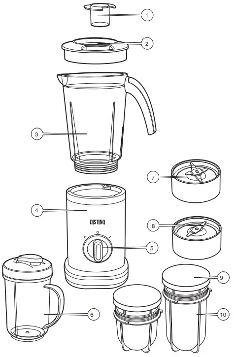 DISTINQ 380 Watt Smoothie Blender - Component list