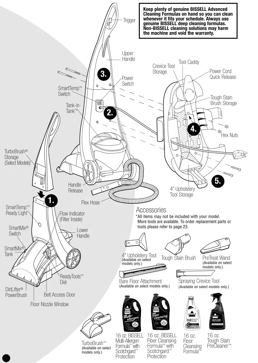 Bissell 1699, 8905 Series ProHeat ClearView - Product Overview & Accessories