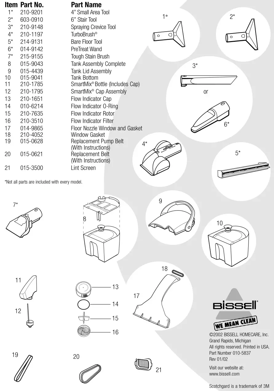 Bissell 1699, 8905 Series ProHeat ClearView - Replacement parts