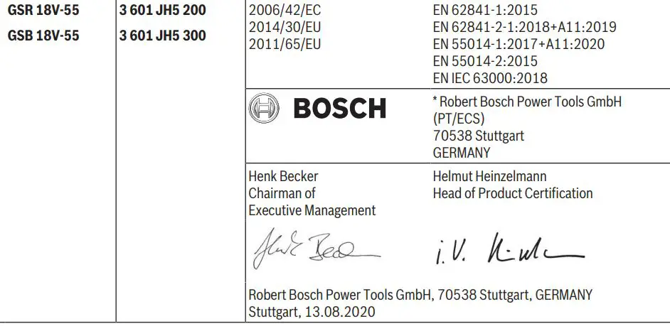 BOSCH 06019H5203 18V-55 GSR GSB Professional Cordless Drill Instructions - License