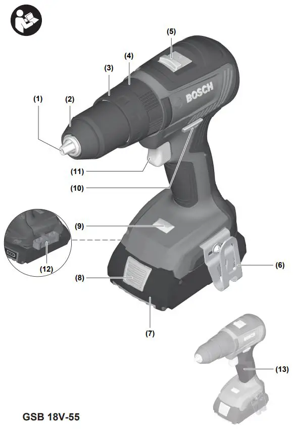 BOSCH 06019H5203 18V-55 GSR GSB Professional Cordless Drill Instructions - Product Overview