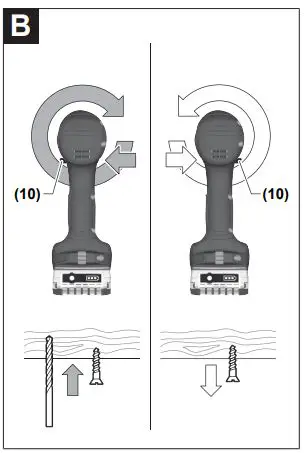 BOSCH 06019H5203 18V-55 GSR GSB Professional Cordless Drill Instructions - Setting the rotational direction
