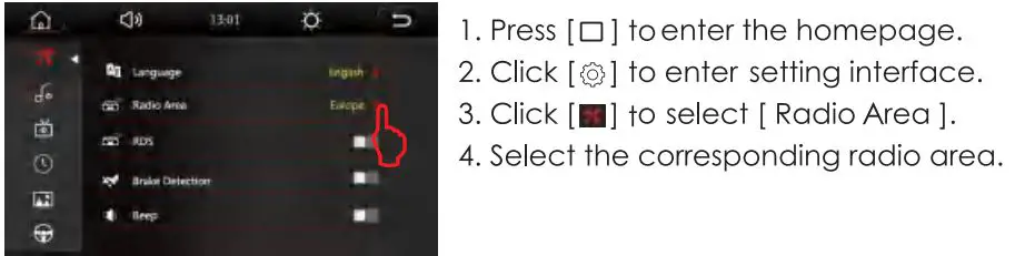 Nakamichi NAM1712 7 Inch 2-Din AV Receiver User Manual - Radio Area Selection