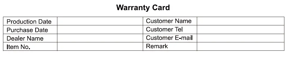 Warranty Card
