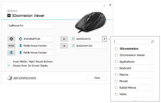 3Dconnexion Cad Mouse Pro Wireless Ergonomic Mouse for CAD Professional - flyout window