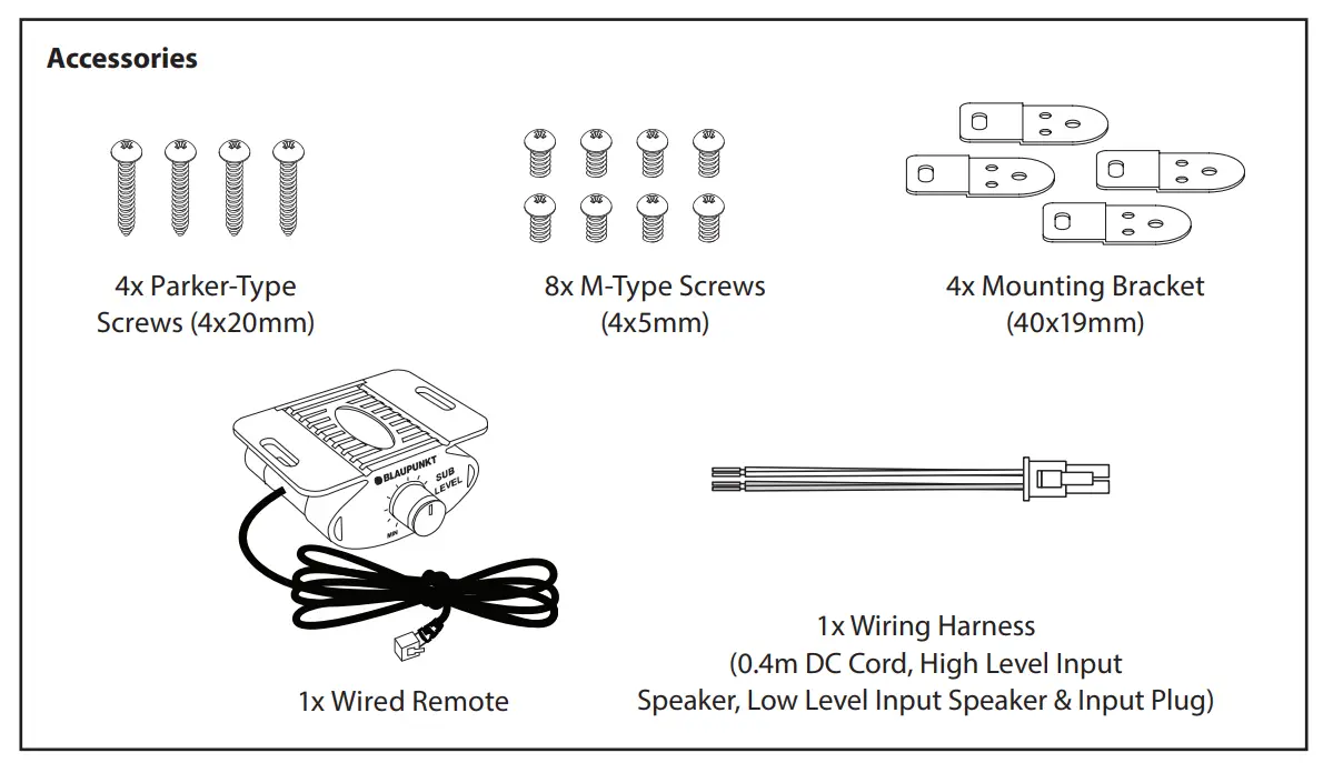 BLAUPUNKT GTr 10150 A Active Subwoofer - Accessories