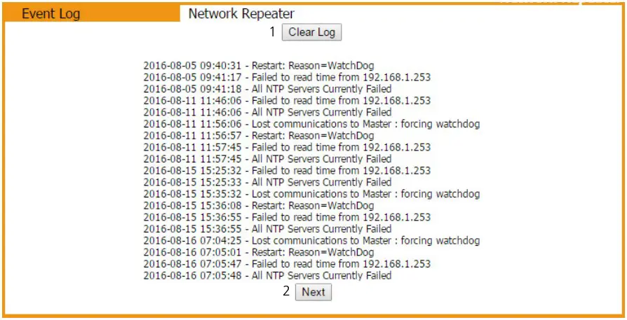 sapling SMA 4000 TalkBack Network Repeater - Web Interface - Log