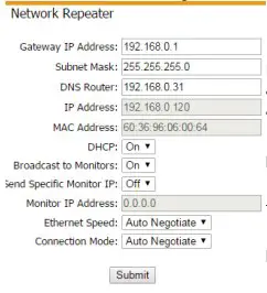sapling SMA 4000 TalkBack Network Repeater - set DHCP to OFF