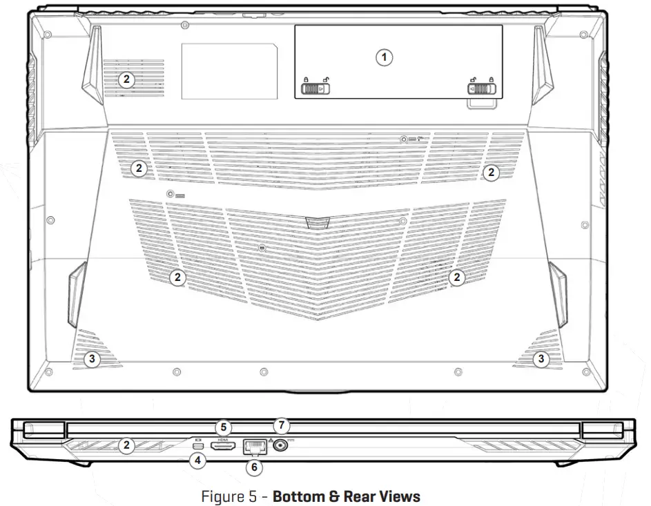 monster A7 V13 3 Abra 3 Gaming Laptop - Bottom & Rear Views