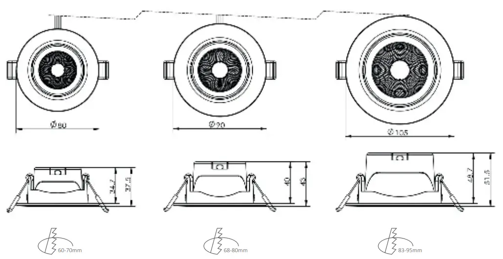 INTERLIGHT IL-CA4K27W Cascade Downlight LED Recessed Spotlight - Dimensions