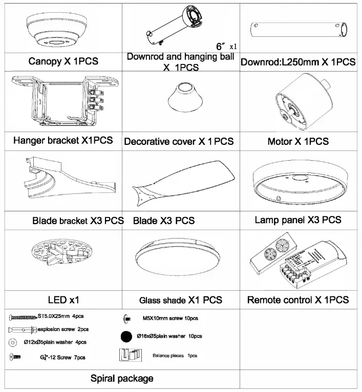 BANSA ROSE Luxury 52 Inch Sand Nickel Ceiling Fan - parts1