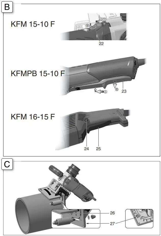 metabo KFM 15-10 F Bevelling Tool Instruction Manual - Fig B,C