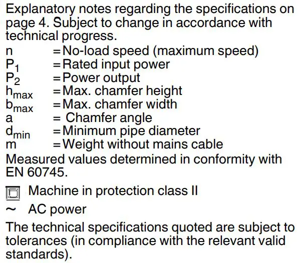 metabo KFM 15-10 F Bevelling Tool Instruction Manual - Technical Specifications