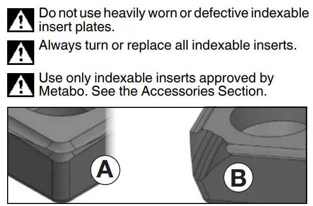 metabo KFM 15-10 F Bevelling Tool Instruction Manual - Use only indexable inserts approved