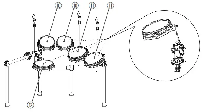 Millenium MPS-850 E-Drum Set - Mounting pads on the rack