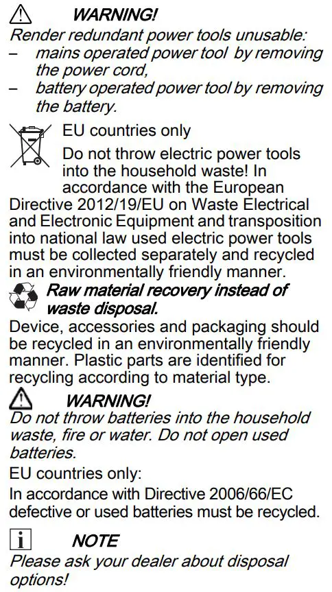 FLEX PE 150 18.0-EC Professional Cordless Rotary Polisher Instruction Manual - Disposal information
