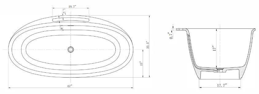 INSTER WSHDRMBT0016 67 in. Composite Resin Solid Flatbottom Freestanding Non Whirlpool - fig