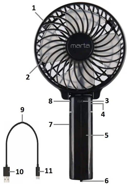 MARTA MT-FN2546 Portable USB Fan with Foldable Handle