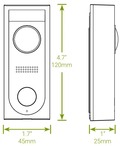 LOREX LNWDB1 Series HD Video Doorbell- Dimensions