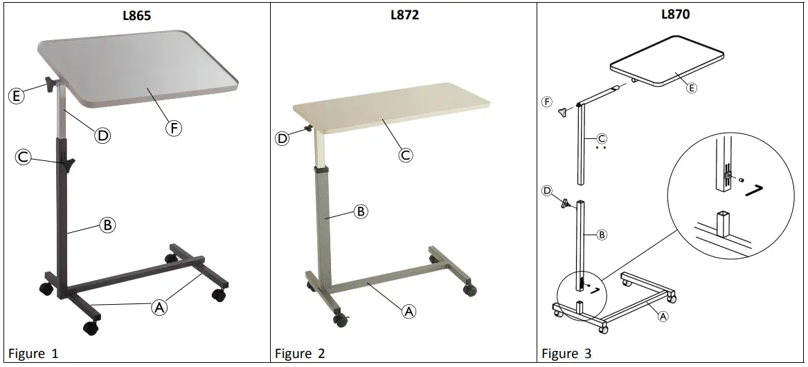 INVACARE L865 Bed Table with Moveable Height Adjustable Bed Table -