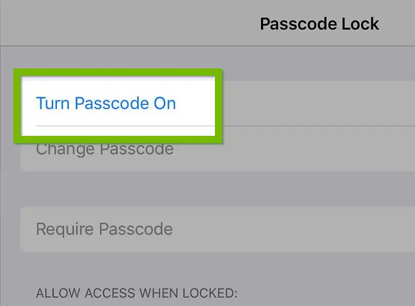 Turn passcode on option.