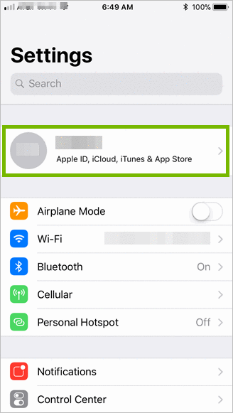 settings with name highlighted