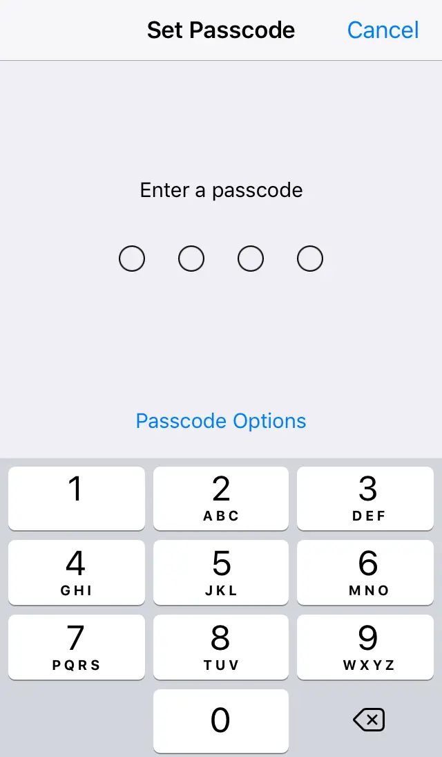 User being prompted to enter a 4 digit passcode. Screenshot.