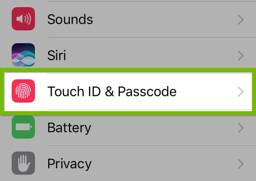 Touch ID and Passcode in settings.