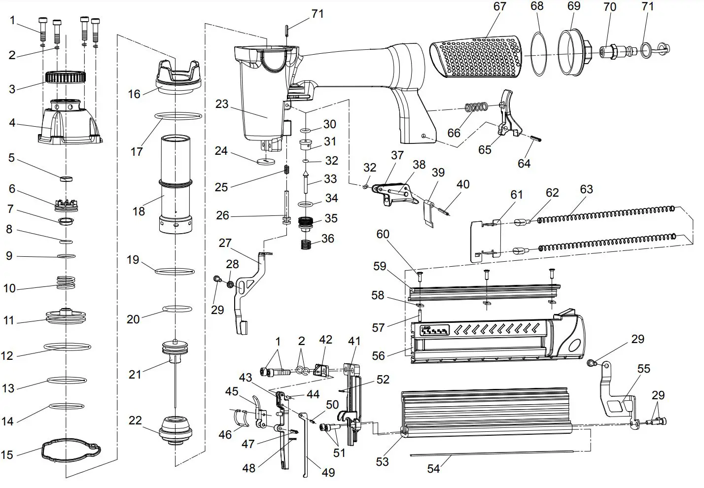 CENTRAL PNEUMATIC 64269 18 Gauge 2-In-1 Air Nailer Stapler Owner’s Manual - Assembly Diagram