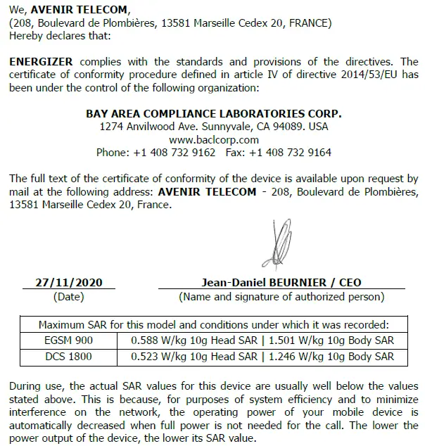 CERTIFICATE OF CONFORMITY ENERGY E2