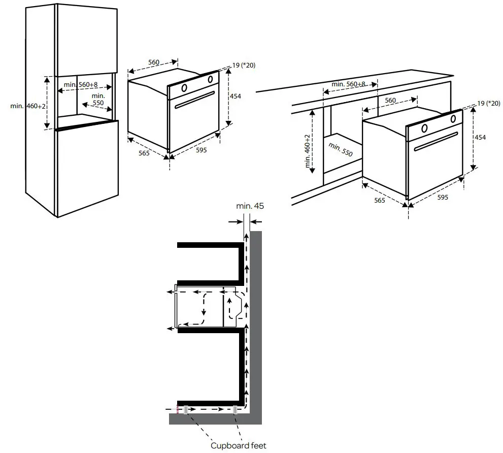 INVENTUM IMC6150RK Built-In Oven with Microwave Instruction Manual - INSTALLATION DIMENSIONS