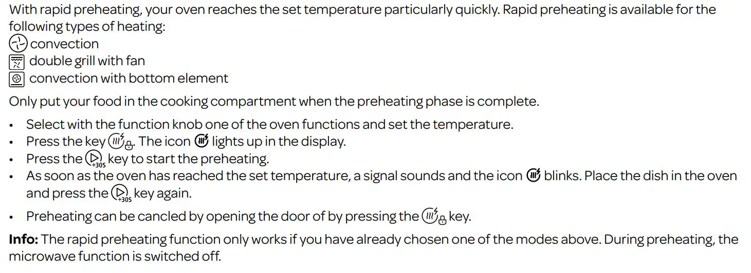 INVENTUM IMC6150RK Built-In Oven with Microwave Instruction Manual - rapid preheating