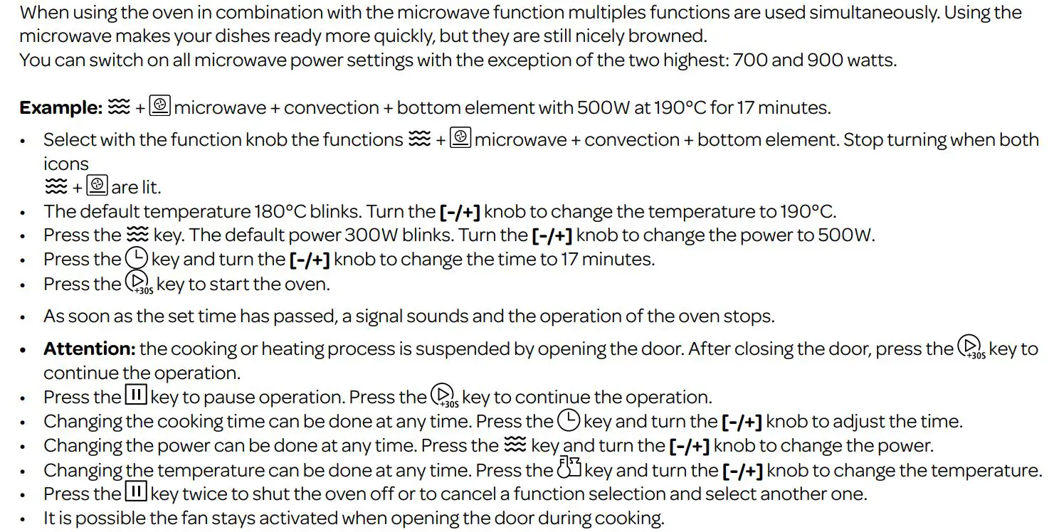 INVENTUM IMC6150RK Built-In Oven with Microwave Instruction Manual - using the oven in combination with the microwave function