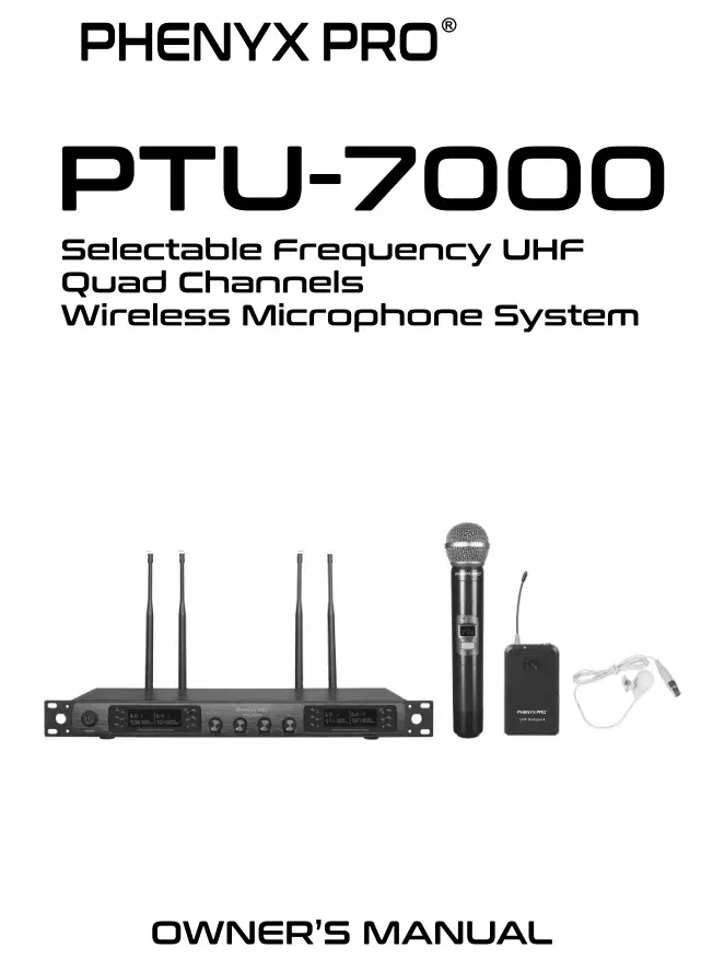 PHENYX PRO Selectable Frequency UHF Quad Channel Wireless Microphone System Owner's Manual