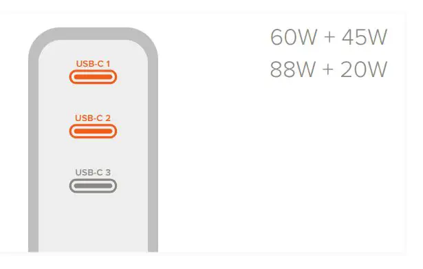 SATECHI 108W USB-C 3-Port GaN Wall Charger - With two ports connected