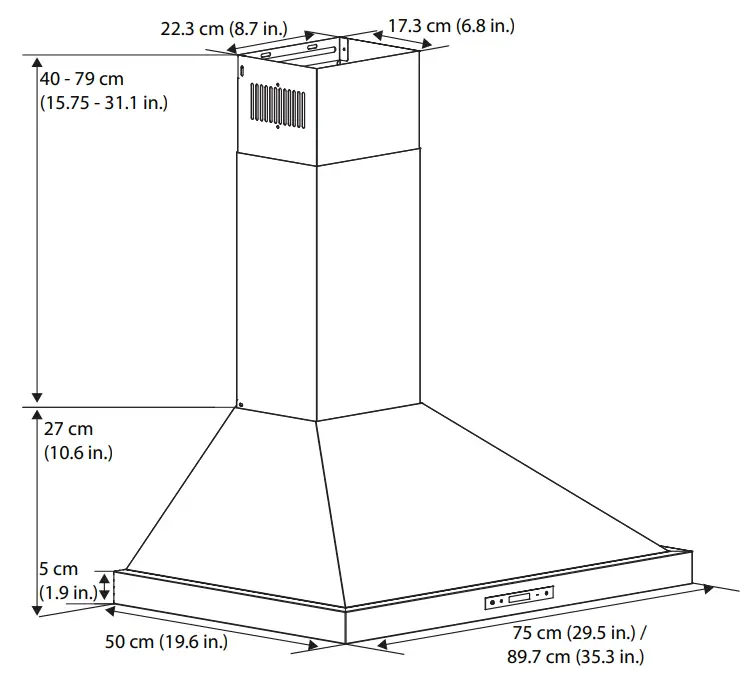 ancona AN 1576 Wall Range Hood - Dimensions