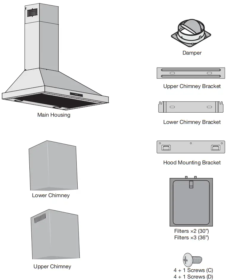 ancona AN 1576 Wall Range Hood - Parts