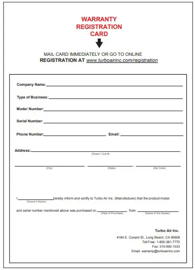 WARRANTY REGISTRATION CARD