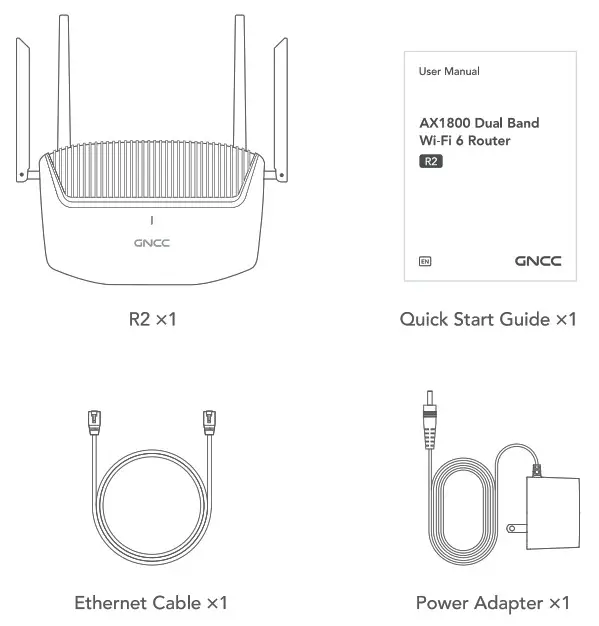 GNCC R2 AX1800 Dual Band WiFi 6 Router - Package Contents
