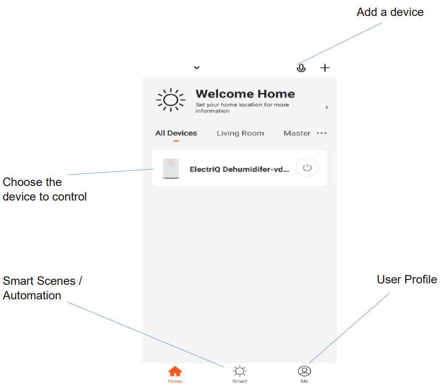 electriQ CD12PW Compressor Dehumidifier with Digital Humidistat - HOME SCREEN