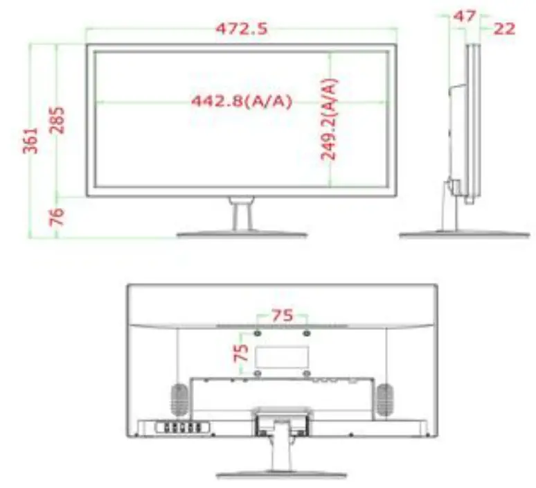 Comelit MMON200A 20 Inch LED Monitor - Dimensions