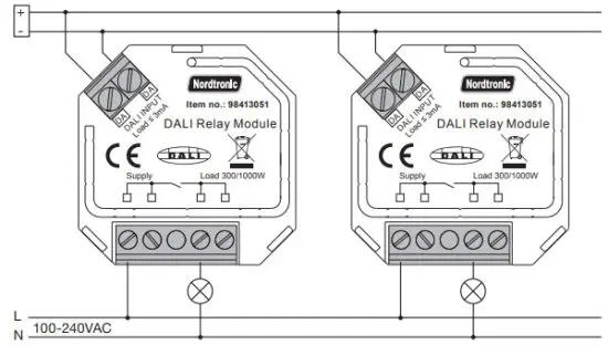 Nordtronic Zigbee Box Relay Dali - Switching of 100 240VAC load
