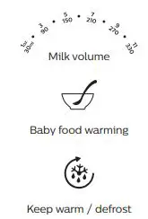 PHILIPS Avent Fast Bottle Warmer - Explanation of settings