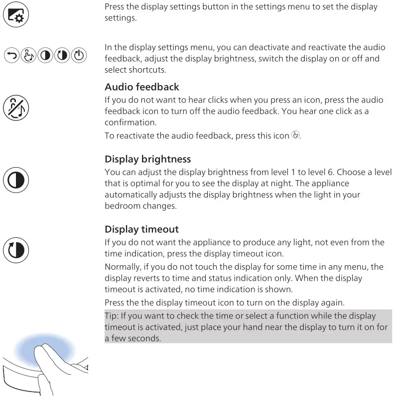 PHILIPS HF3650 SmartSleep Sleep and Wake-Up Light - Display settings 1